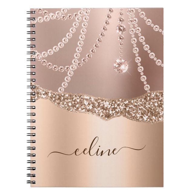 Cuaderno Oro Rosa Brillo Femenino Elegante Destello (Frente)