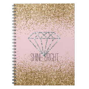 Cuaderno Oro Rosa Brillo Plata Diamante Brilla Fuerte