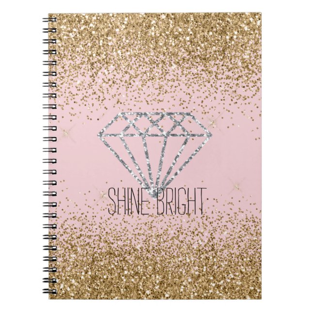 Cuaderno Oro Rosa Brillo Plata Diamante Brilla Fuerte (Frente)