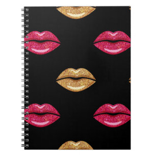 Cuaderno Oro rosa glamoroso: Patrón de pintalabios
