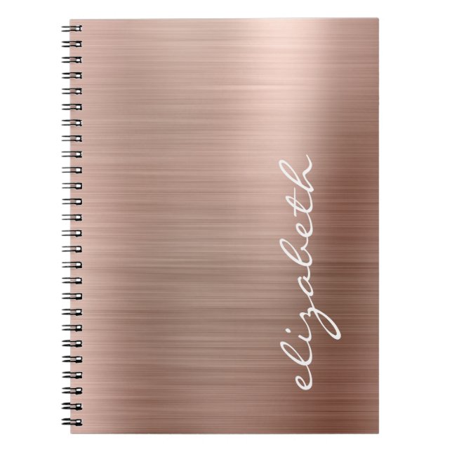 Cuaderno Oro Rosa Metálico Personalizado Script de Firma (Frente)