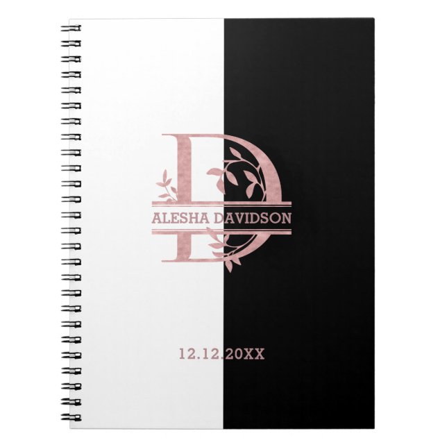 Cuaderno Oro Rosa Moderno Monograma Personalizado Dividido  (Frente)