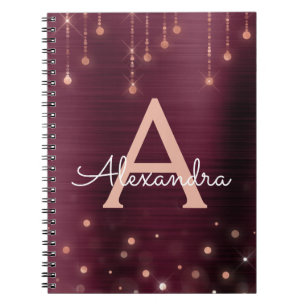 Cuaderno Oro Rosa - Monograma de espuma de borgoña de Relie
