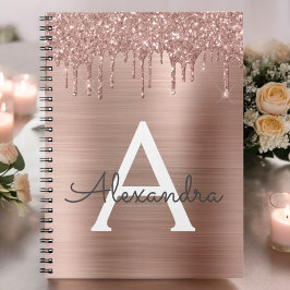 Cuaderno Oro Rosa - Monograma de Nombre con Brillo Rosa Cla