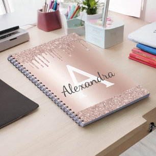 Cuaderno Oro Rosa - Monograma de Nombre con Brillo Rosa Rub