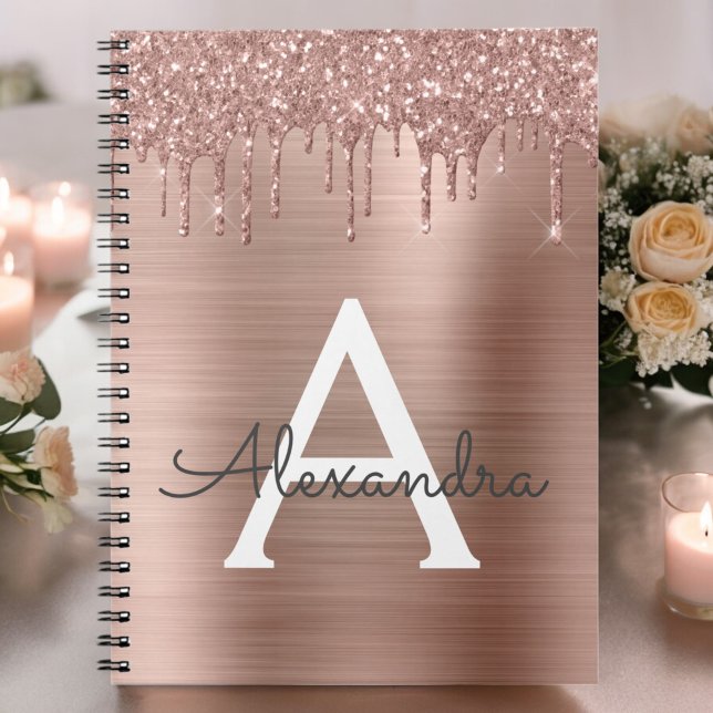 Cuaderno Oro Rosa - Monograma de Nombre en Glitter Rosa Rub (Subido por el creador)