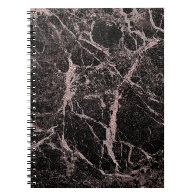 Cuaderno Oro Rosa Negro y Mármol Brillo Glam de Moda (Frente)