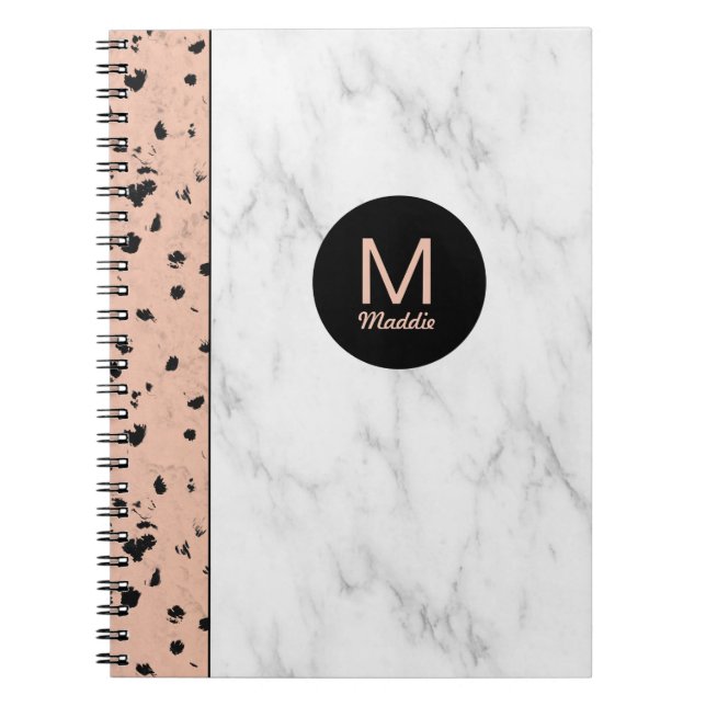 Cuaderno Oro Rosa y mármol a la moda con monograma (Frente)
