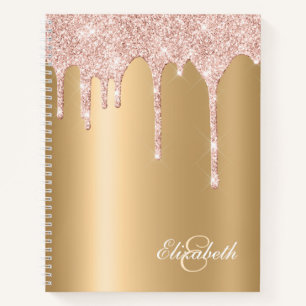 Cuaderno Oro Satinado - Monograma con Goteo de Purpurina Ro
