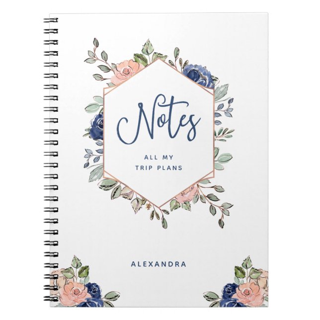 Cuaderno Oro subió el | floral blanco geométrico (Frente)
