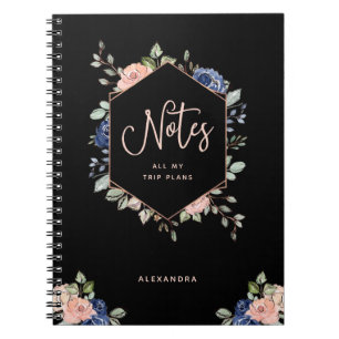 Cuaderno Oro subió el floral negro geométrico