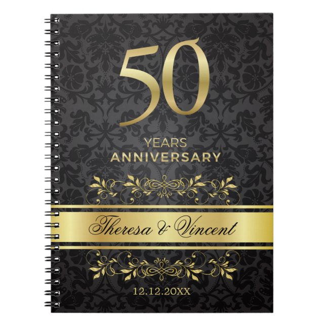 Cuaderno Oro Swirls Black Damask 50 Aniversario Boda (Frente)
