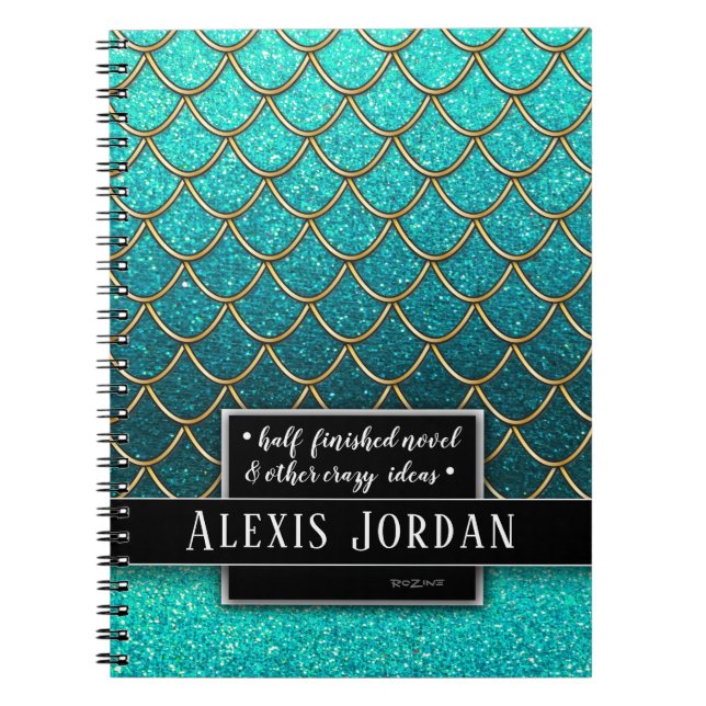 Cuaderno Oro Turquesa Ombre Negro Purpurina Mermaid Océano (Frente)