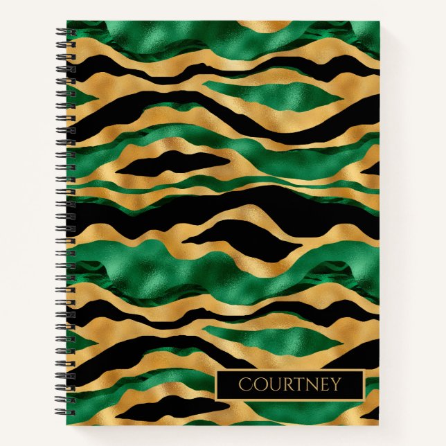 Cuaderno Oro verde brillante y monograma de tigre negro (Anverso)