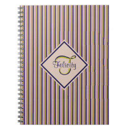 Cuaderno Oro, violeta, púrpura y rayas rosadas Monograma