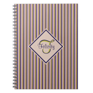 Cuaderno Oro, violeta, púrpura y rayas rosadas Monograma