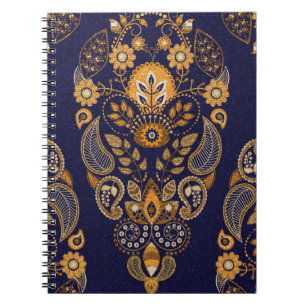 Cuaderno Oro y azul, floral sin costuras.