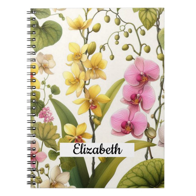 Cuaderno Orquídea Amarilla Rosa Flores Acuarela Floral  (Frente)