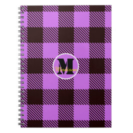 Cuaderno Orquídea Black Planteado Tartán Monograma Nombre d