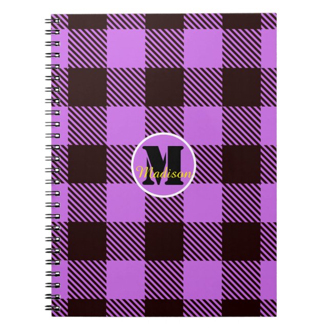 Cuaderno Orquídea Black Planteado Tartán Monograma Nombre d (Frente)