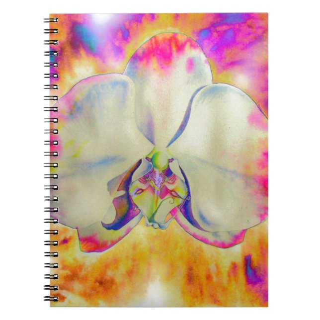 Cuaderno Orquídea de Fuego Rosa, floros de acuarela surreal (Frente)