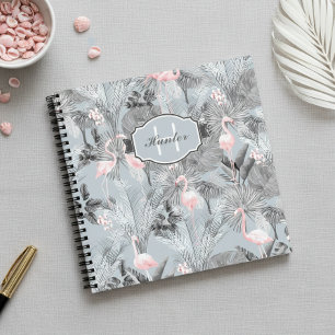 Cuaderno Orquídea Flamenco Patrón Tropical Gris ID868
