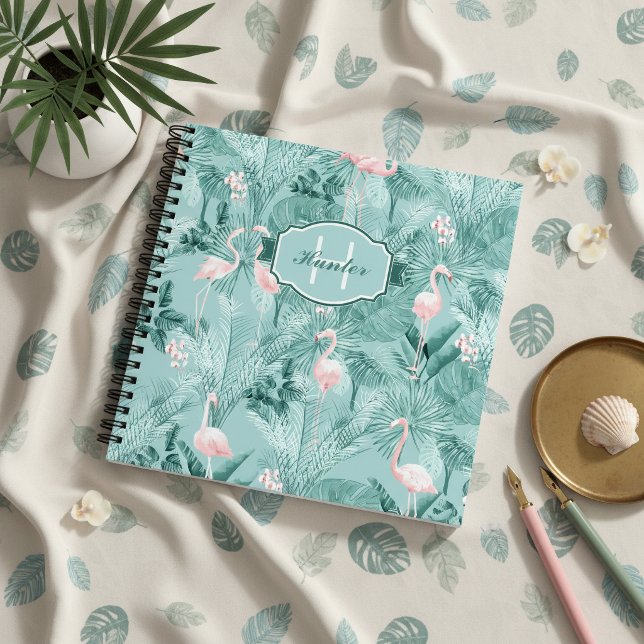 Cuaderno Orquídea Flamenco Patrón Tropical Verde Acuático I (Subido por el creador)