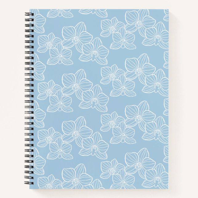 Cuaderno Orquídea lineal | Azul cielo botánico elegante (Anverso)
