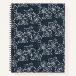 Cuaderno Orquídea lineal | Elegante Navy oscuro botánico