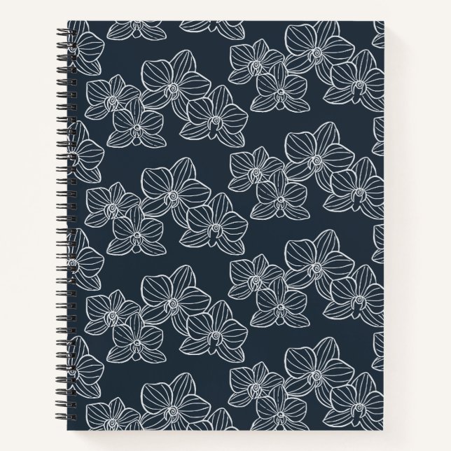 Cuaderno Orquídea lineal | Elegante Navy oscuro botánico (Anverso)