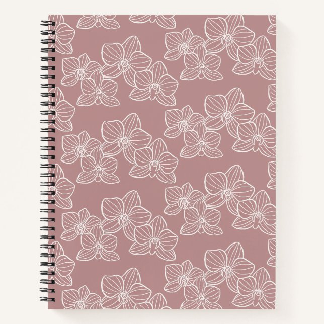 Cuaderno Orquídea lineal | Rosa polvoriento elegante botáni (Anverso)