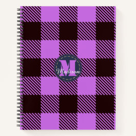 Cuaderno Orquídea moderna Tartán negro Jeans Monograma Nomb