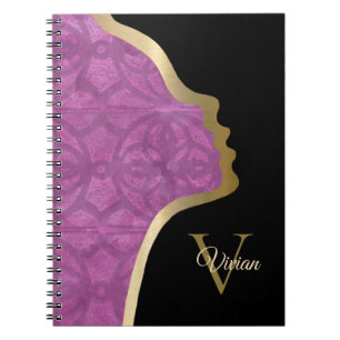 Cuaderno Orquídea Profunda Purple Black Y Gold Face