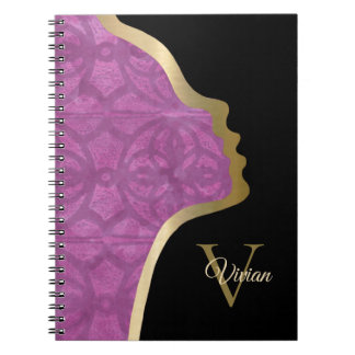 Cuaderno Orquídea Profunda Purple Black Y Gold Face