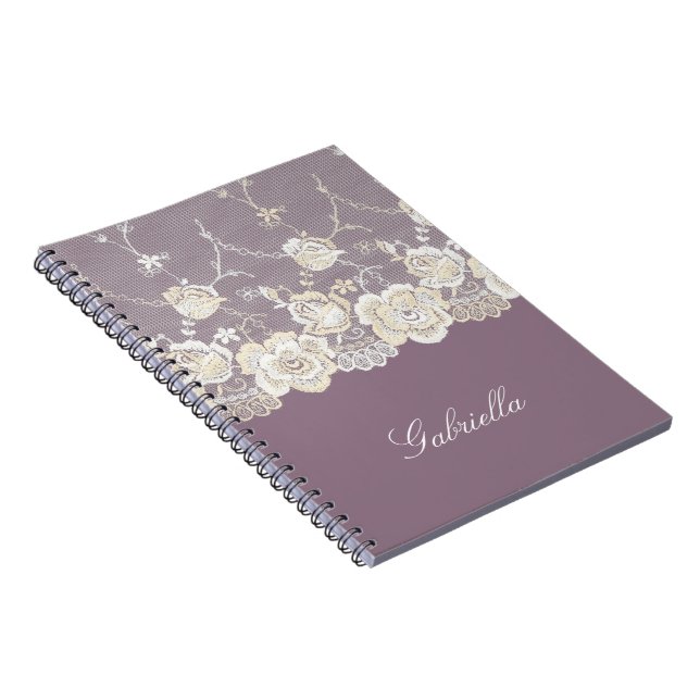 Cuaderno Orquídea Púrpura Flor de encaje blanco (Lado Derecho)