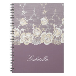 Cuaderno Orquídea Púrpura Flor de encaje blanco