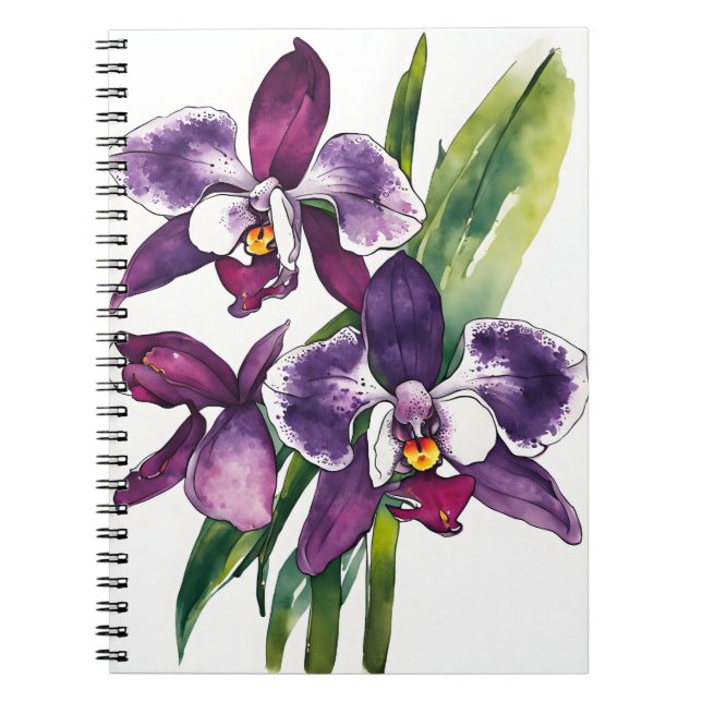 Cuaderno Orquídea Zygopetalum - Flores de acuarela (Frente)