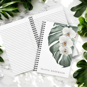 Cuaderno Orquídeas Blancas Elegantes Floral Acuarela Tropic