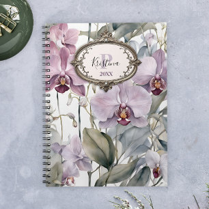 Cuaderno Orquídeas de lavanda y rosa suave con marco vintag