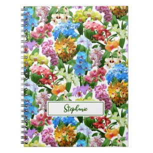 Cuaderno Orquídeas Patrón Floral Monograma Nombre