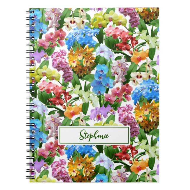 Cuaderno Orquídeas Patrón Floral Monograma Nombre (Frente)