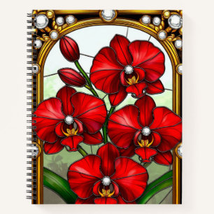 Cuaderno Orquídeas Rojas Vibrantes en Marco de Oro Ornament