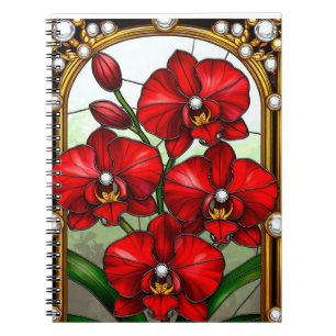 Cuaderno Orquídeas Rojas Vibrantes en Marco de Oro Ornament
