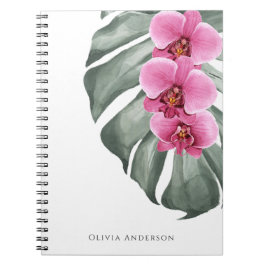 Cuaderno Orquídeas Rosa Caliente Floral Tropical Acuarela