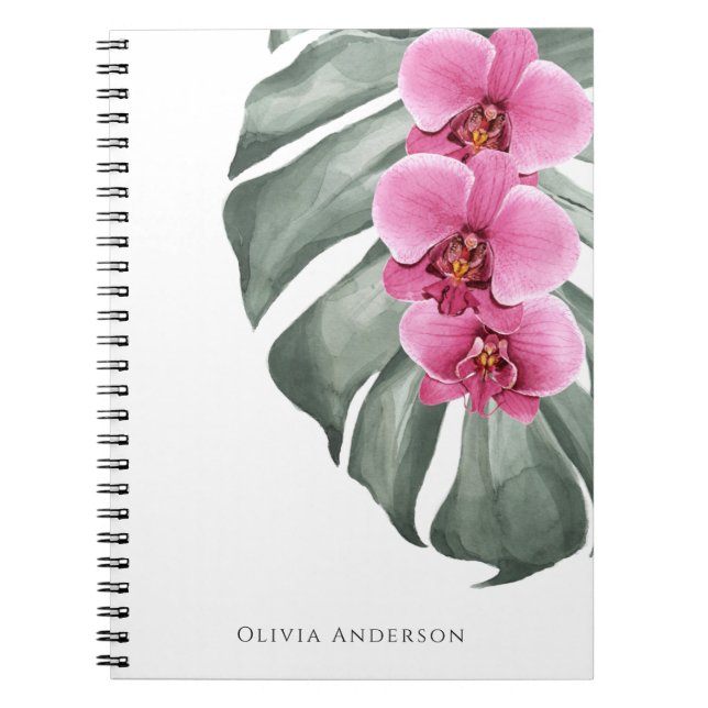 Cuaderno Orquídeas Rosa Caliente Floral Tropical Acuarela (Frente)
