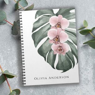 Cuaderno Orquídeas Rosa Pastel Acuarela Floral Tropical