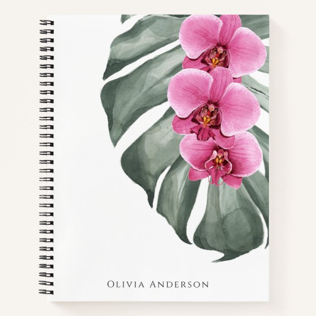 Cuaderno Orquídeas rosadas calientes acuarela tropical Flor (Anverso)
