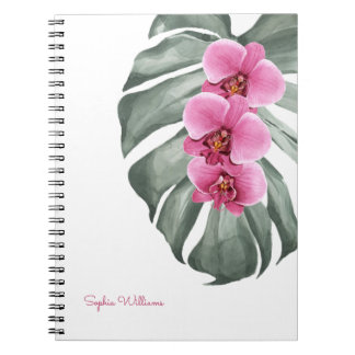 Cuaderno Orquídeas rosadas calientes Floral tropical con su