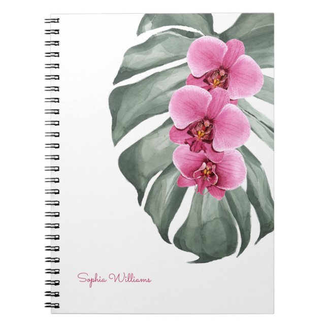 Cuaderno Orquídeas rosadas calientes Floral tropical con su (Frente)
