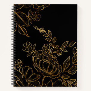 cuaderno oscuro de flores doradas
